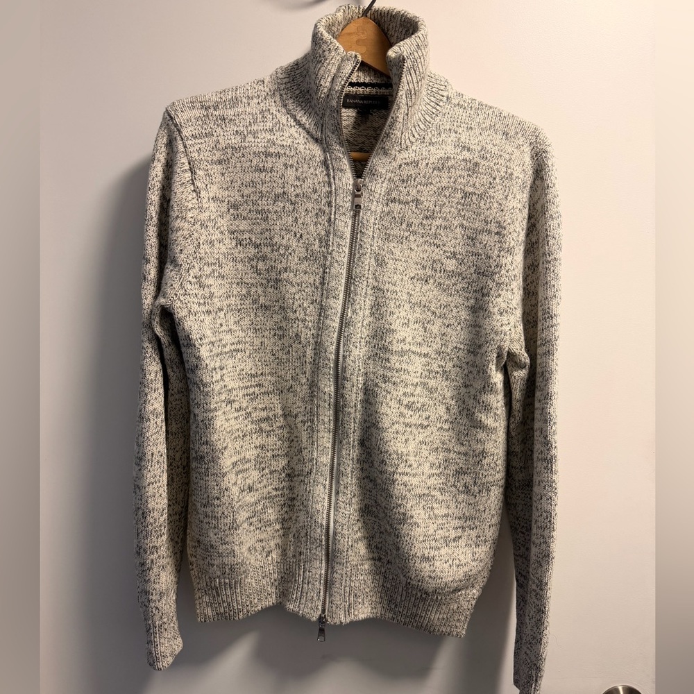 Banana Republic Men's Double Zip Up Sweater - Gray Heather, Medium